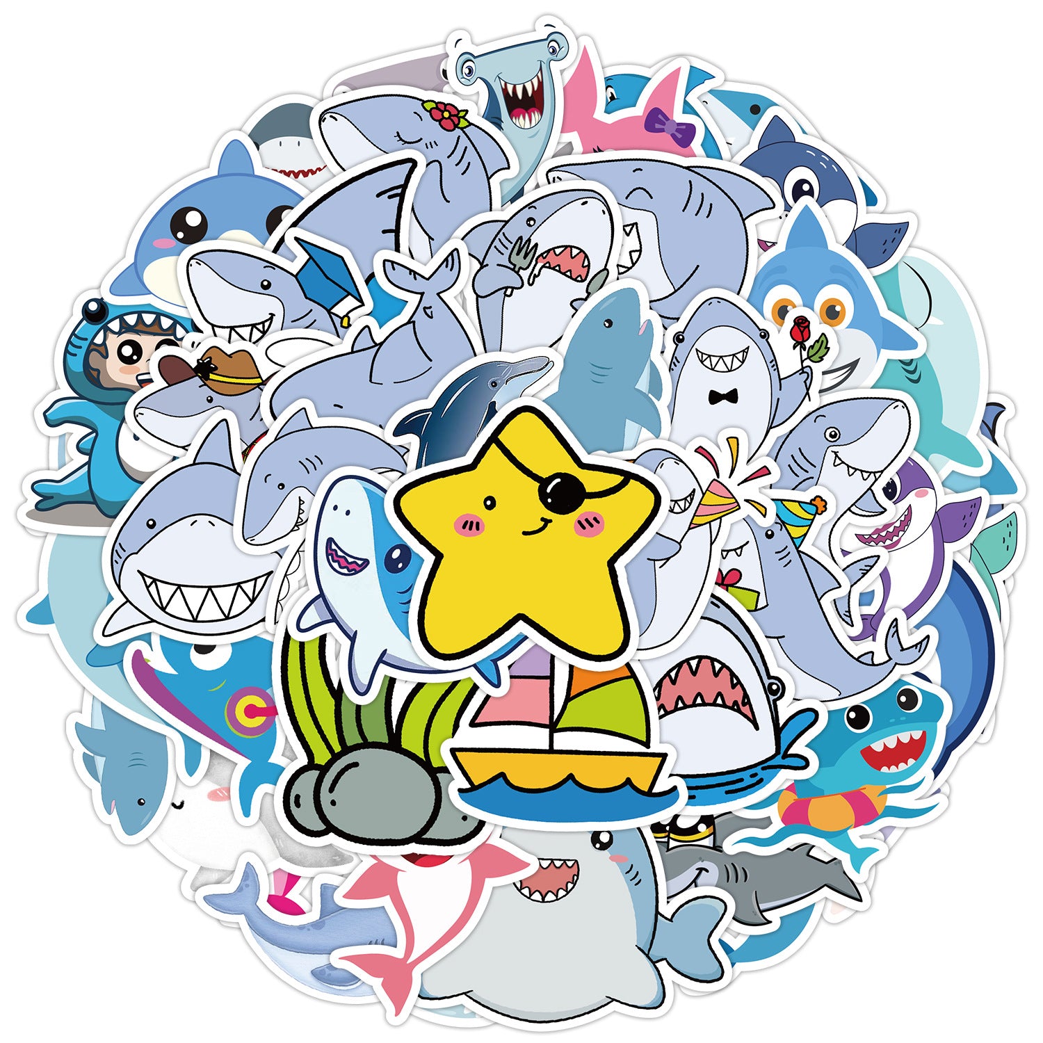 Wholesale 50pcs/pack cute cartoon shark graffiti stickers waterproof